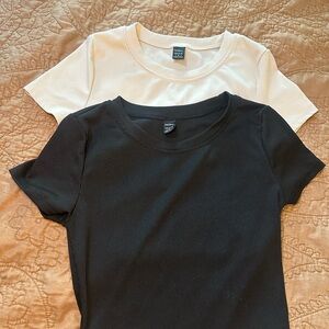 Black and White Ribbed T-Shirts